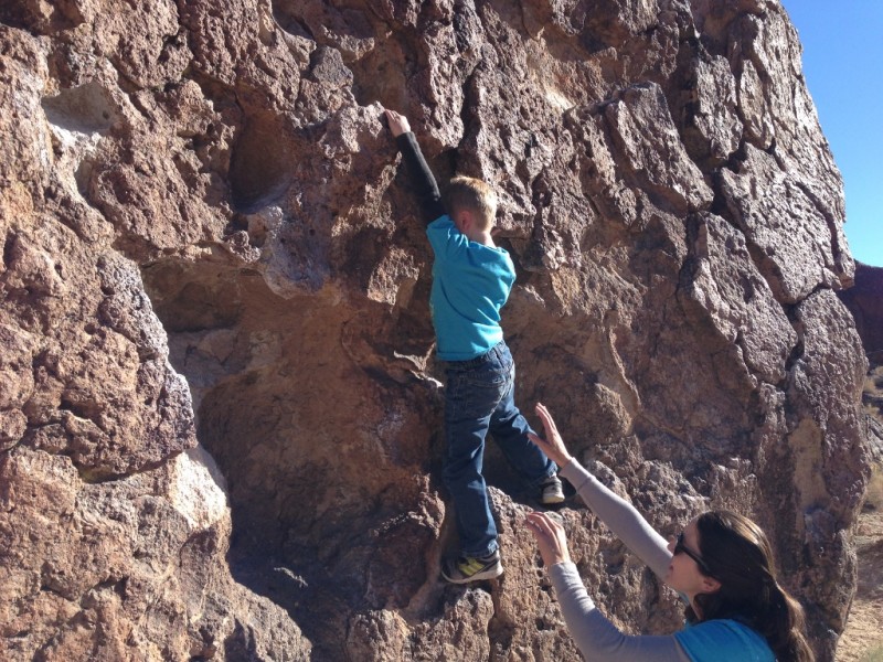 Henry climbing on the Savannah boulder. He did really well