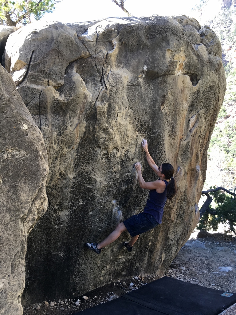 Me tenuously trying a crimpy problem...