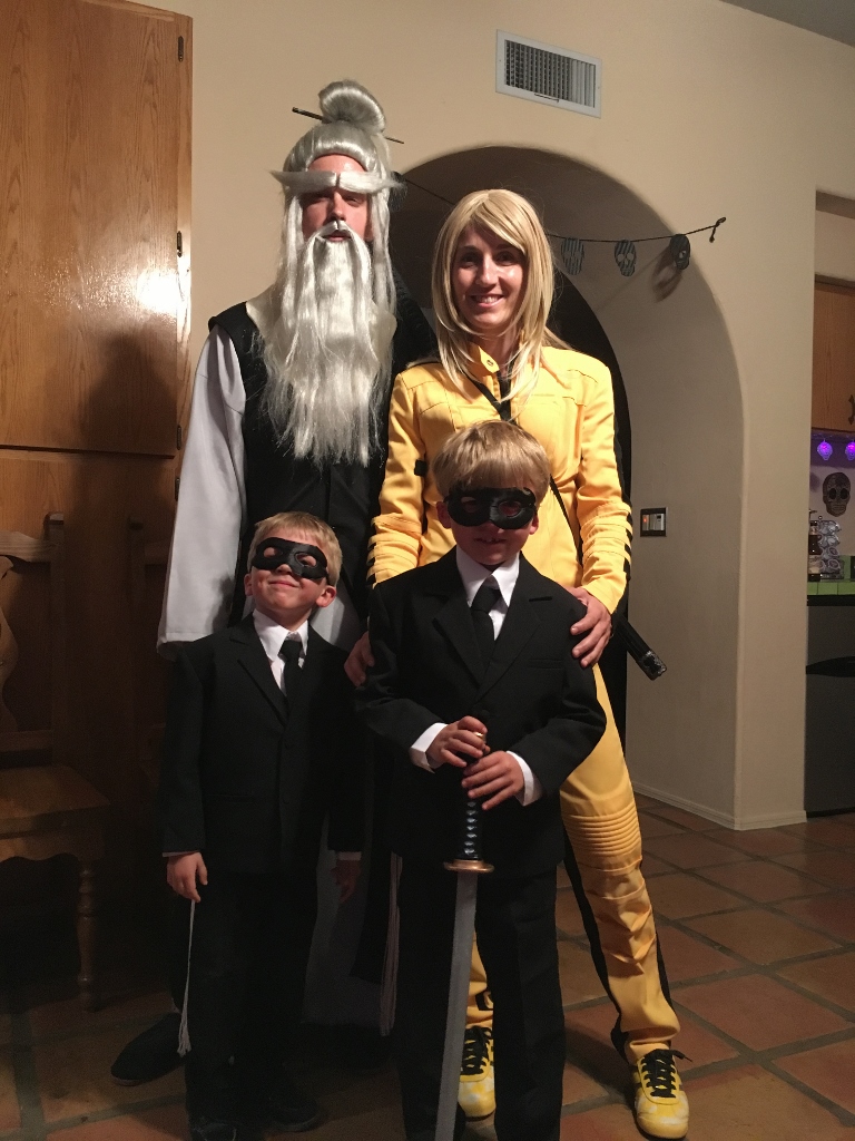 Our theme this year was Kill Bill. I was the bride, Tommy was Pai Mei and the boys were crazy 88's. It was a lot of fun and everyone like our costumes.